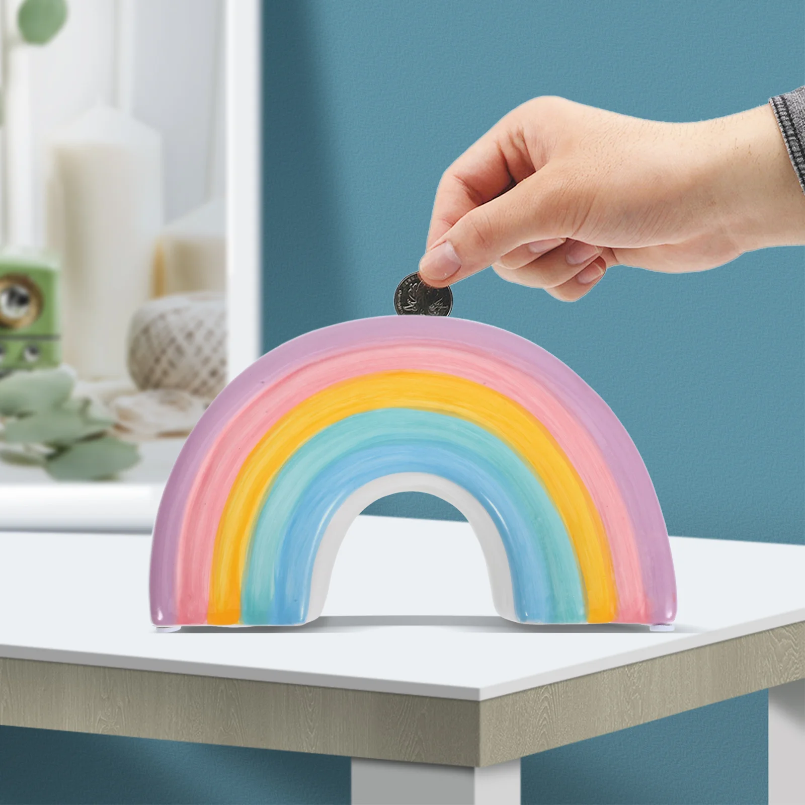 Rainbow Saving Pot Money Ornament Piggy Bank Desktop Toys Cartoon Coin Container Child 3