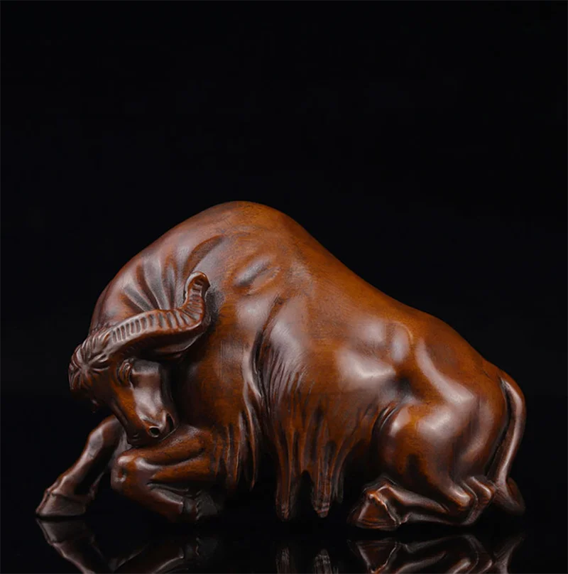 

XS746- 15 см буйвол Ox Boxwood Скульптура Фэн-шуй резьба по дереву статуя зодиака животное Коллекция украшения подарок на день рождения
