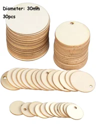 Natural Unfinished Round Wood Slices with Hole for DIY Crafts and Home Decoration (30mm  30pcs)