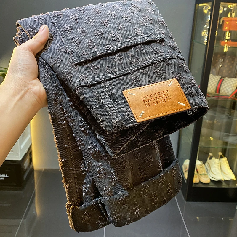 2024new high street jeans men's fashion fashion brand Korean style all-match casual street loose straight wide-leg pants