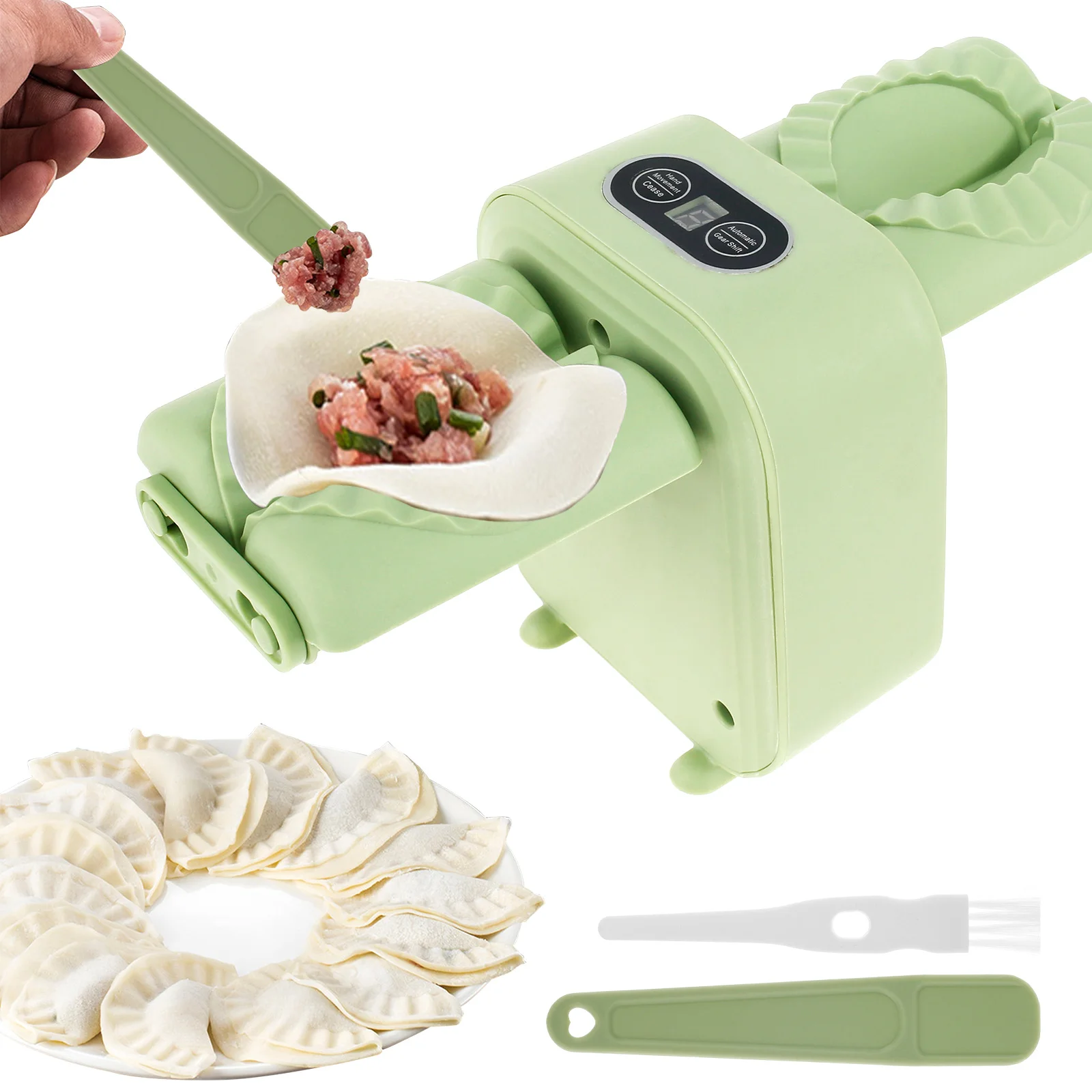 New Electric Dumpling Maker Double Head Dumpling Maker Press Automatic Machine with Spoon Brush Rechargeable