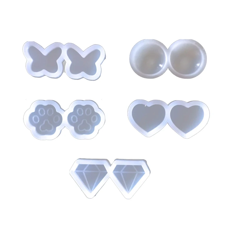 

517F 5 Styles Ear Studs Earrings UV Crystal Epoxy Mold Necklace Pendant Resin Silicone Mould DIY Crafts Jewelry Decorations