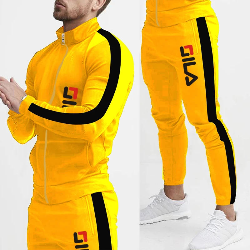 Men's Casual  Suit Trend Colored Sports Set Standing Collar Fashion High Quality Casual Set Outdoor Sports Fitness Brand