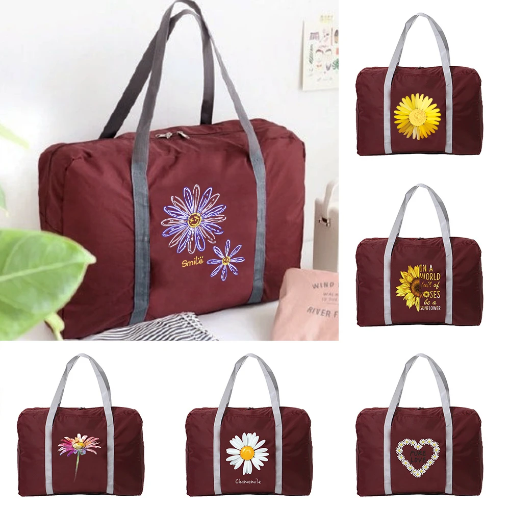 

New Nylon Foldable Travel Bag Unisex Large Capacity Luggage Storage Bags Women Handbag Waterproof Travel Accessories Daisy Print