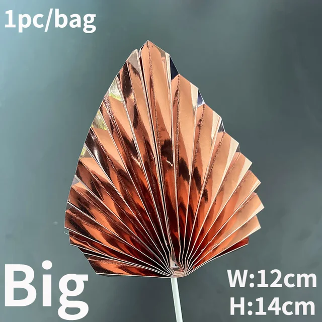 Palm Spear Cake Topper Happy Birthday Palm Leaf Decoration Cake Decorating Wedding Baking Dessert Table Party Favors Mirror-RoseGold-Big
