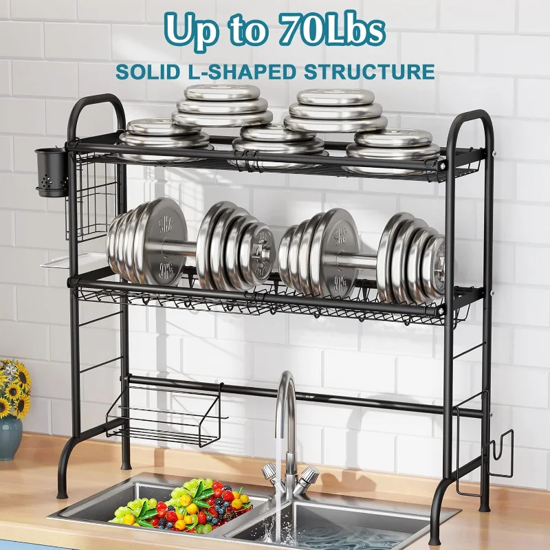 Fantastic 2 Tier Adjustable Over Sinks Dish Drying Rack, Full Stainless  Steel Shelf, Black and Silver Over Sinks Dry Rack - AliExpress