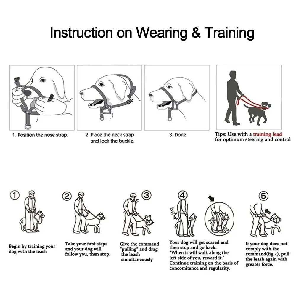 Adjustable Anti Barking Non Pull Dog Muzzle Dog Halter Leader Harness Dog Head Collar_voghion.com