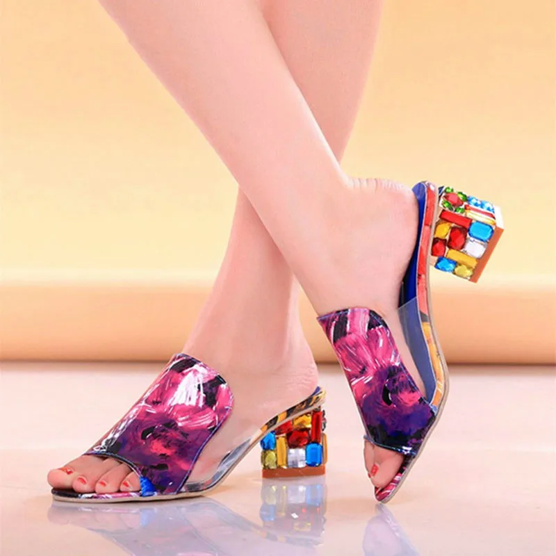 Women Sandals comfortable sandals Crystal Sandals Ladies Open Toe Sandals Square Heels Spring Summer Shoes Sandalia Feminina