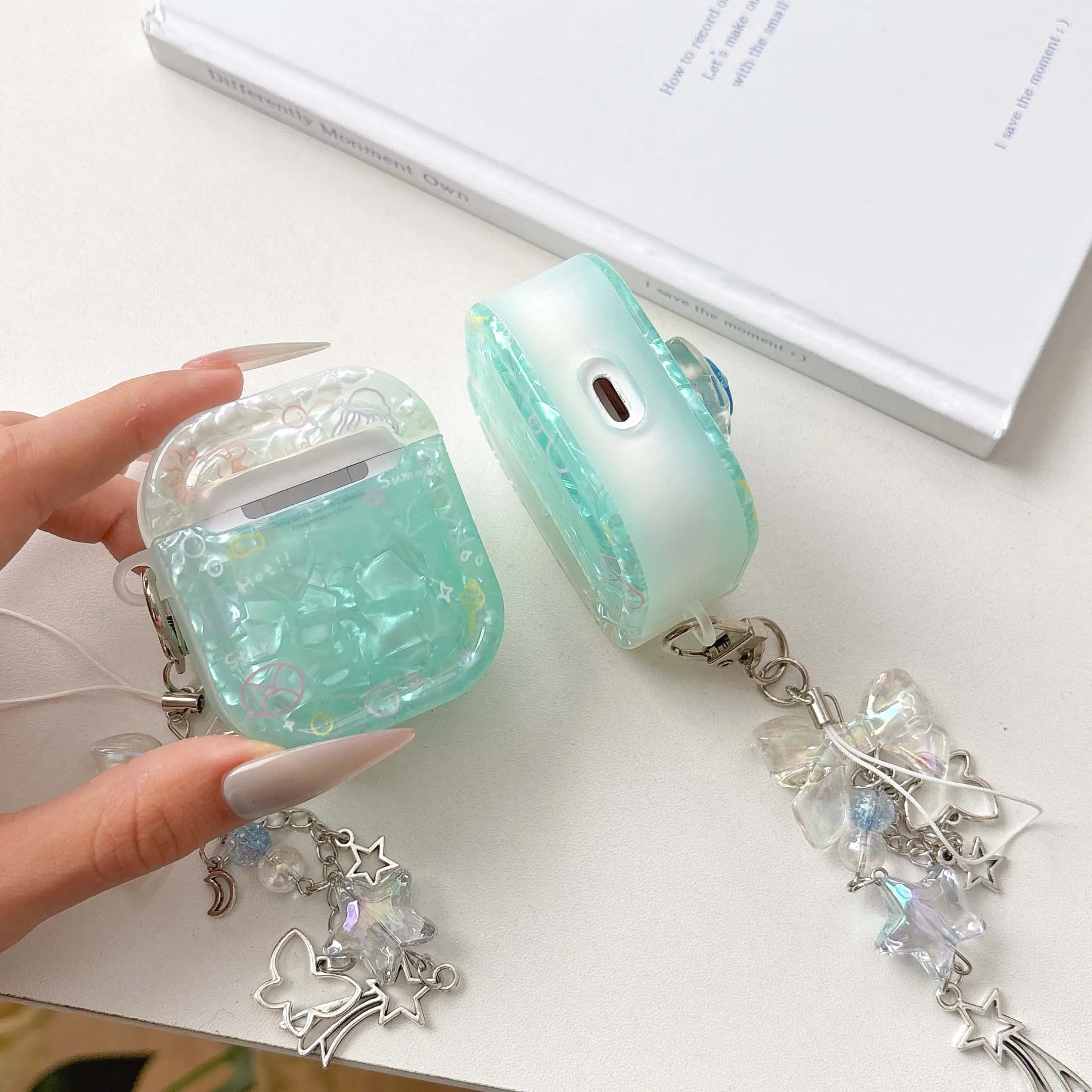 3D blue stars shiny shell crystal bow wireless bluetooth charging