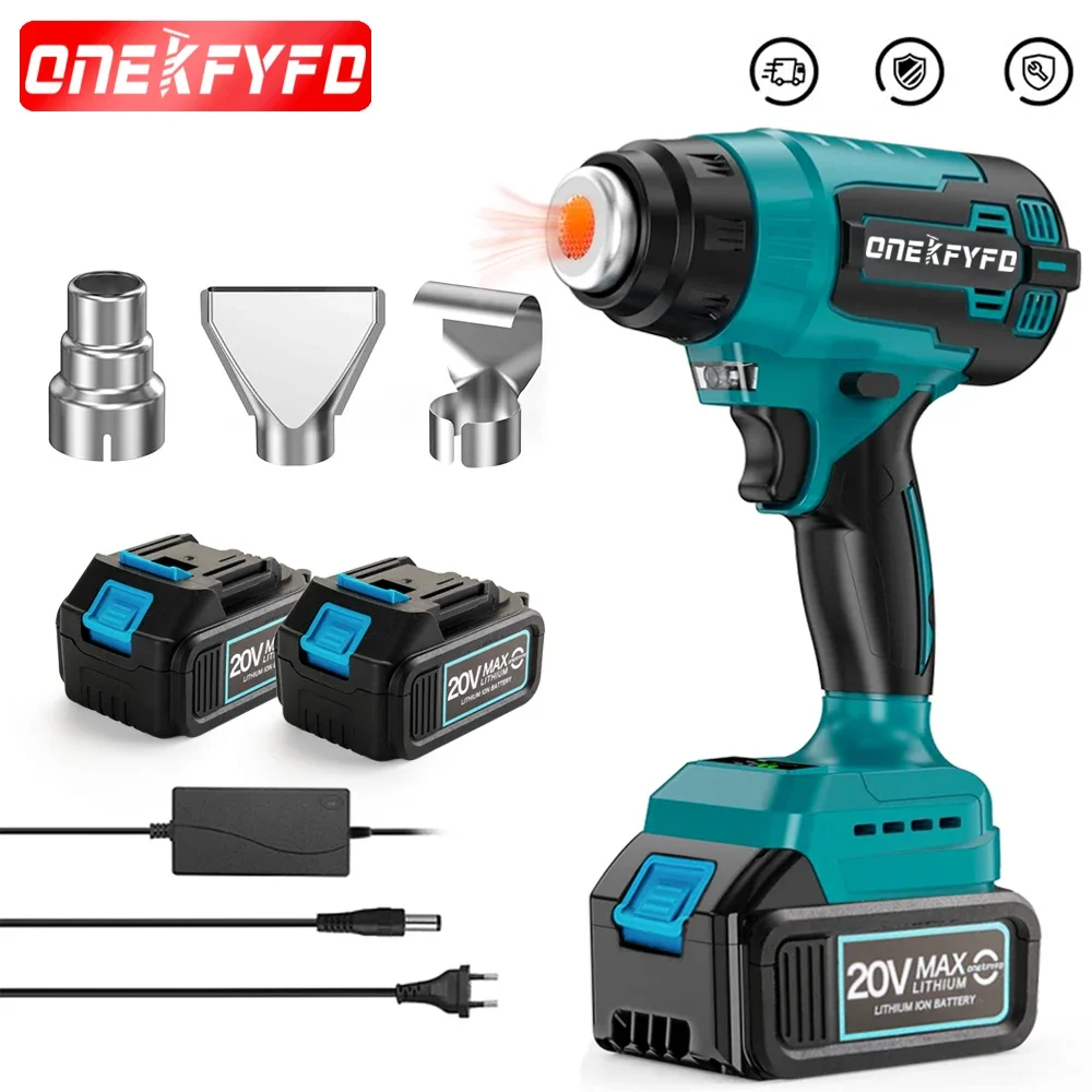 ONEKFYFD Household Cordless Handheld Hot Air Gun Lithium Rechargeable Heating Equipment Battery Power Tool with 3 Nozzles jimmy jv35 handheld anti mite vacuum cleaner high temperature uv acaricide 14kpa strong suction 700w power 5s rapid heating dust collector international version from xiaomi youpin gray