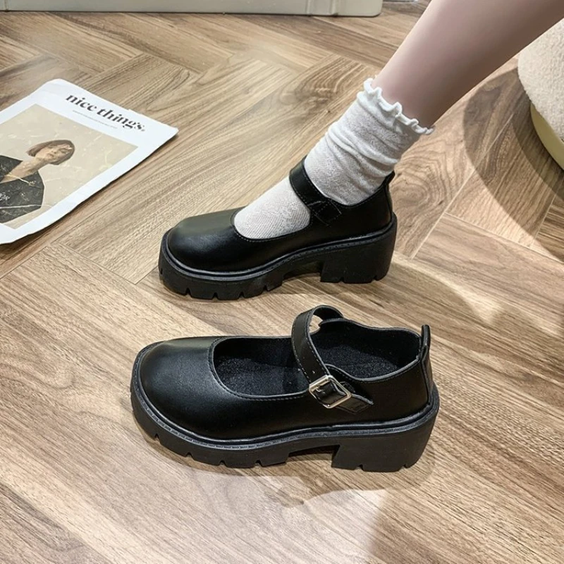 

Lolita Shoes Japanese Style Platform Black high heels fashion Round Toe Mary Janes Leather Shoes Women Student Cosplay Shoes2024