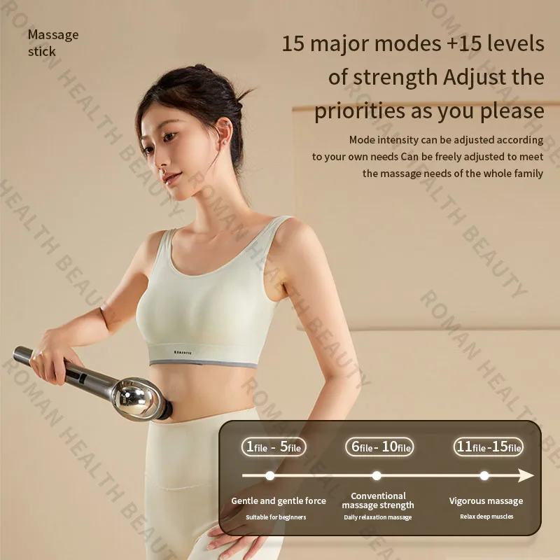 Powerful Deep Tissue Massage Gun 6 Heads Muscle Massager Stick 15 Speed Electric Pain Relief Body Relaxer for Gym Home Office