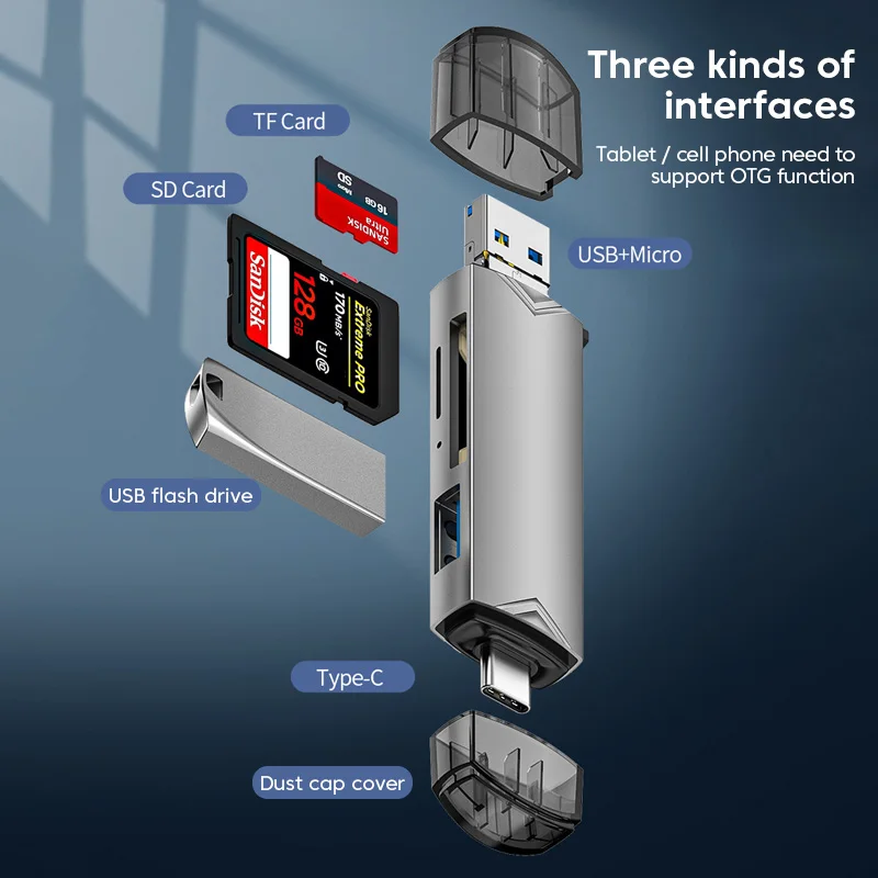 Olaf OTG 마이크로 SD 카드 리더, 타입 C USB OTG 어댑터, 6 in 1 USB 3.0 TF 카드, 플래시 드라이브, 타입 C 카드 리더