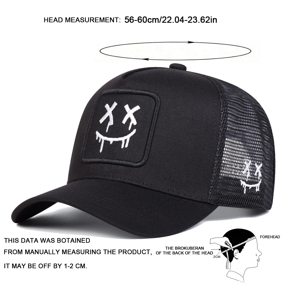 Unisex XX Baseball-Netzkappen mit lächelndem Gesicht und Stickerei, für Frühling und Sommer, für den Außenbereich, verstellbare Freizeithüte, Sonnenschutzhut – Detail 7