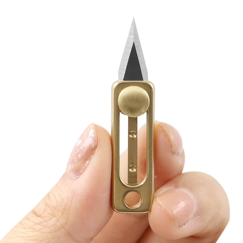 1 Pcs Brass Mini Box Knife Pocket Push-pull Knife Portable Portable Keychain Pendant Demolition Express Letter Opener