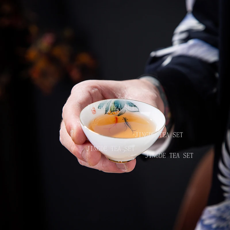 1pcs 35ml Hand-painted Ceramic Hat Cup Household White Porcelain Tea Cup Chinese Kung Fu Tea Set Tea Set Accessories