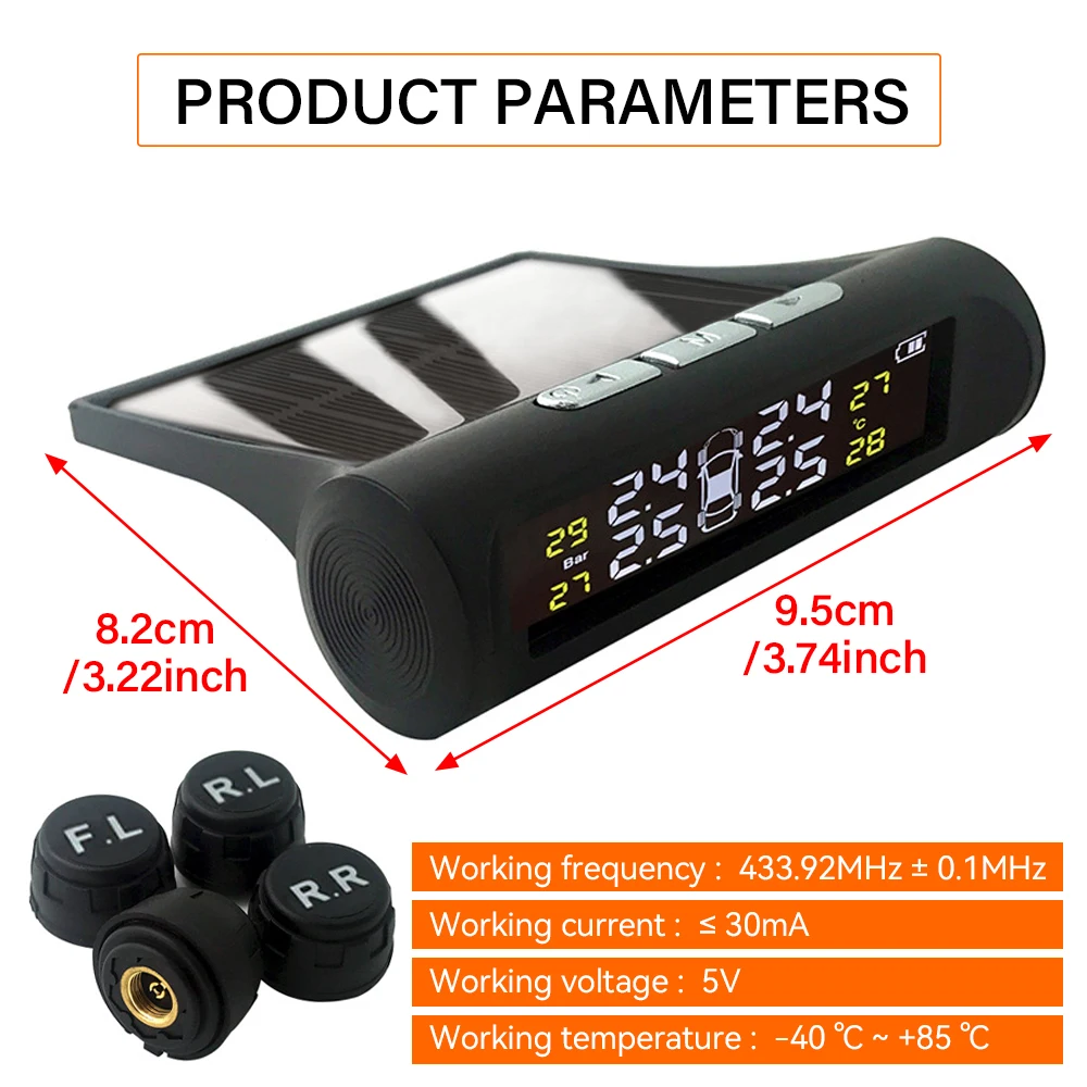 1 set Cars Temperature Tire Air Pressure Gauge Car Intelligent TPMS Solar Tyre Pressure Monitoring System Parking Sensors