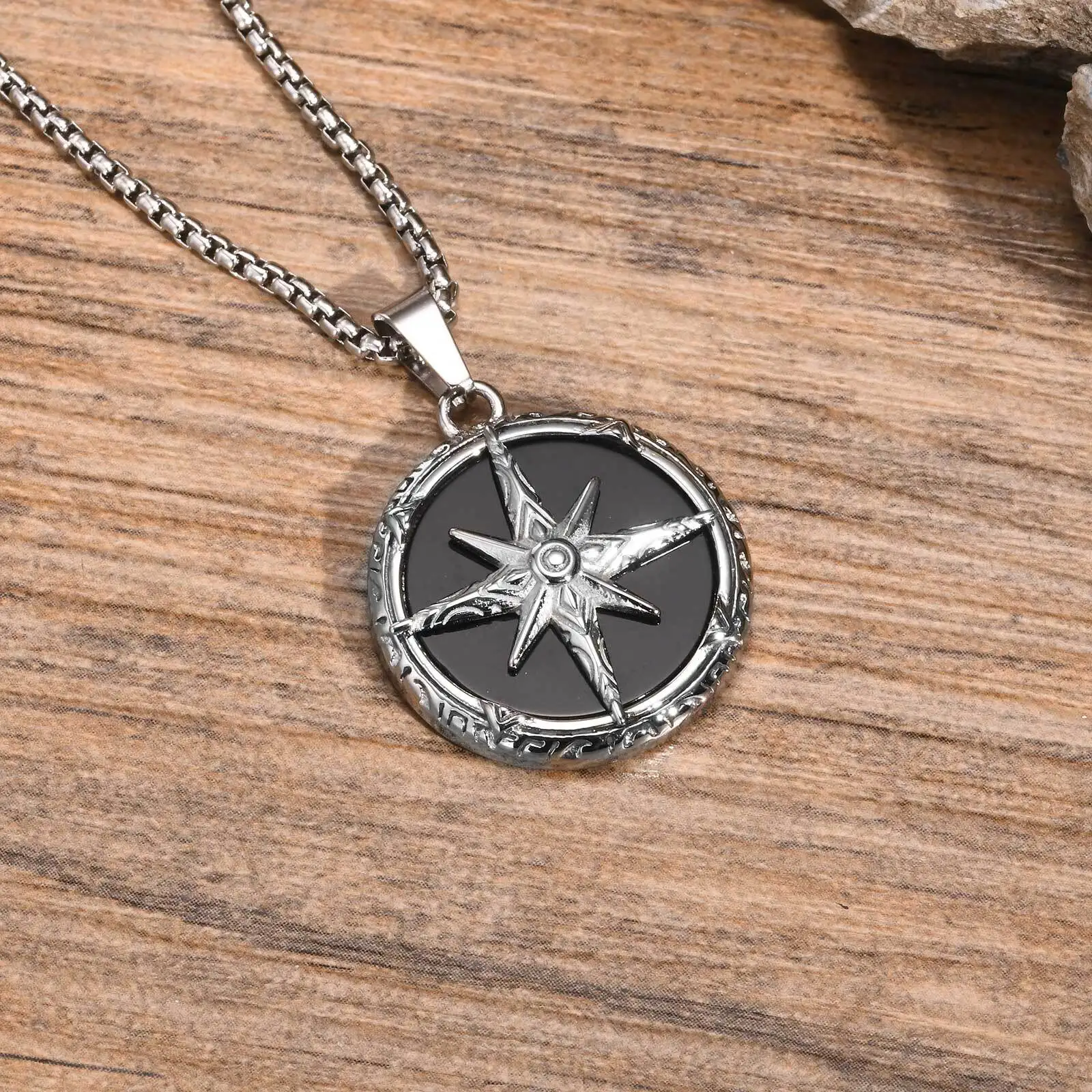 Edelstahl Schmuck Mode Kompass Charm Halskette für Männer Ketten Papa Freund Geburtstag Valentinstag Geschenk – Detail 11