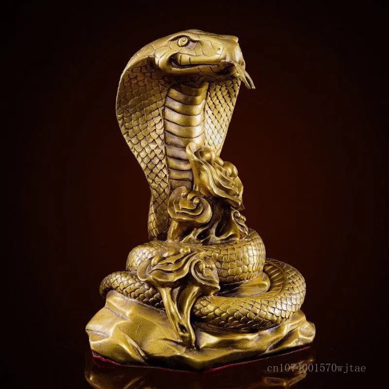 Animal Mascot Snake Sculpture Creative Brass Crafts Chinese Style Indoor, Living Room, Office, Bedroom, Buddhist Hall Decor, 1Pc 2