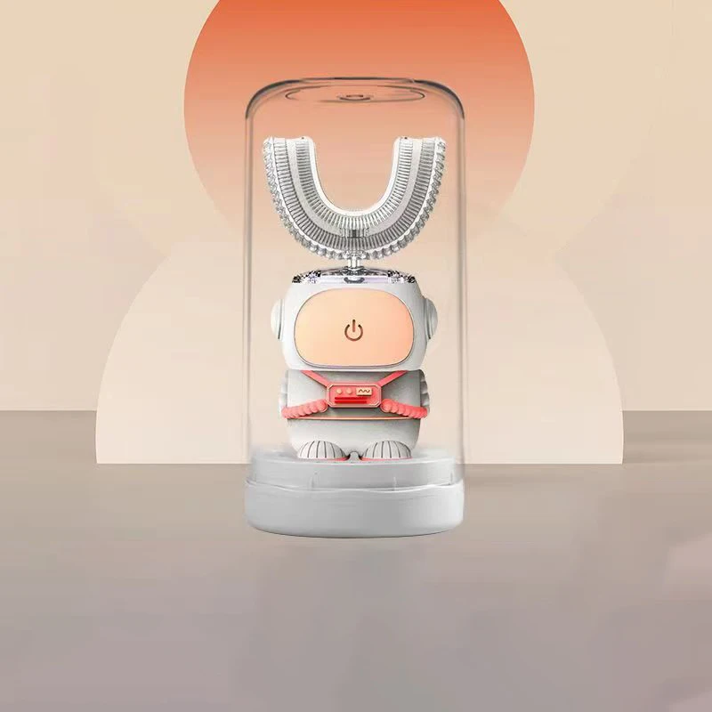 Cepillo de dientes eléctrico tipo U para niños, 360 grados, automático, recargable, sónico, inteligente, de silicona, con dibujos animados