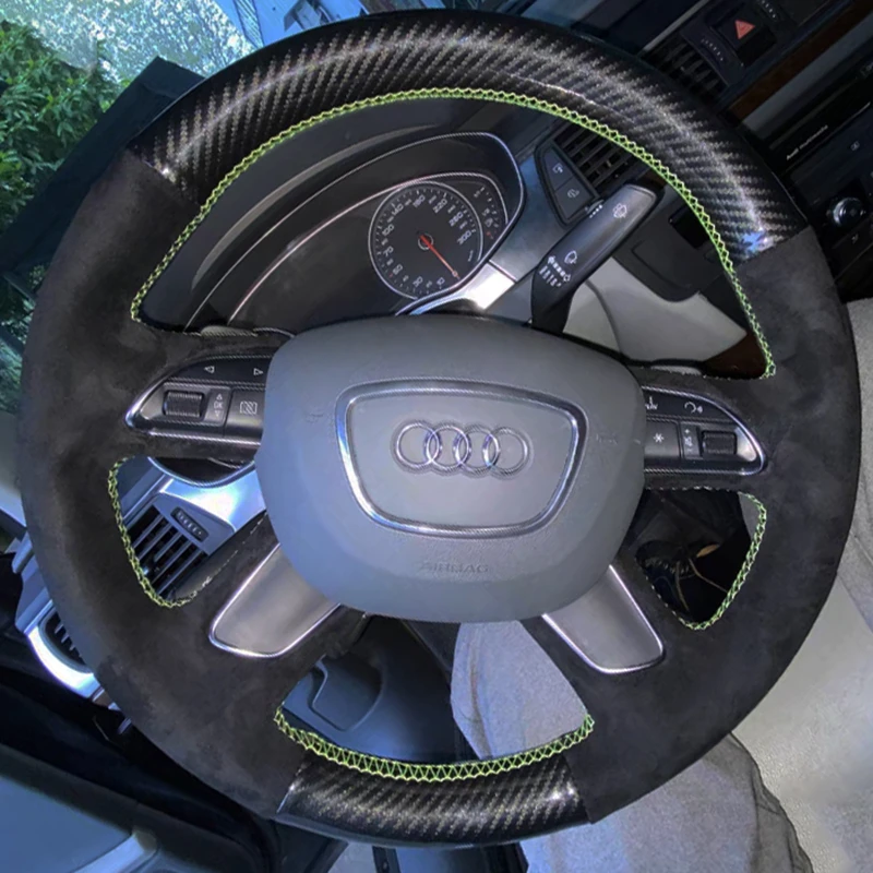 Custom Car Lenkrad Abdeckung Wildleder Carbon Faser 100% Fit Für Audi A3 A4 2013-2018 A6 2005-2018 Q3 2012-2018 Q5 Q7 2013-2018