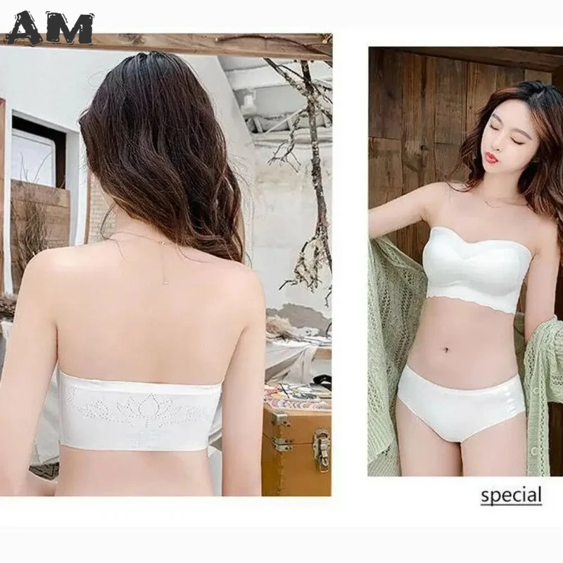 Summer Women's Ice Silk Tube Top Strapless Tube Top Breathable Invisible Bra Vest Soft and Removable Padded Underwear