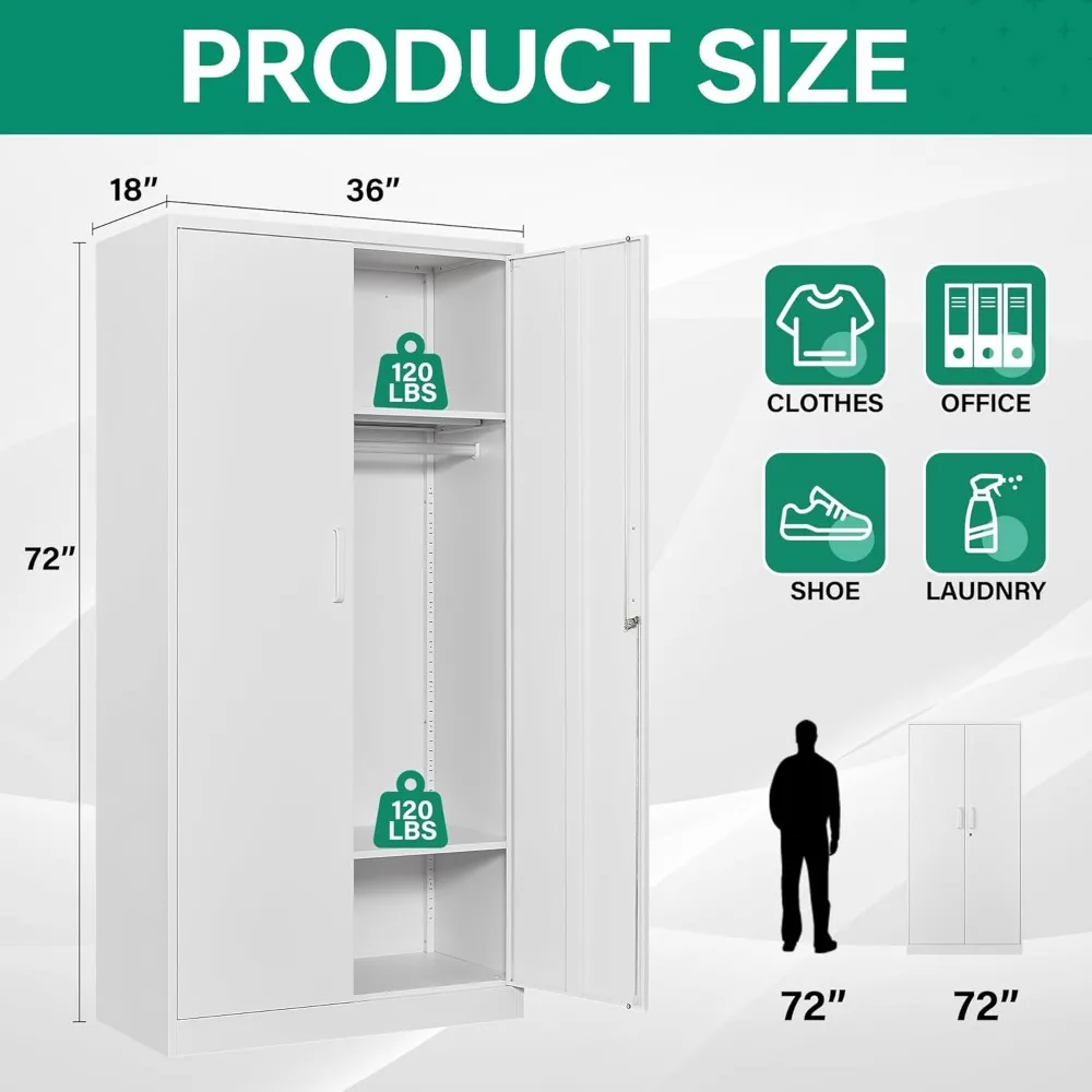 Metal Wardrobe Cabinets with Lock,Clothing Locker 72" X 36" X 18" Storage Cabinets for Home Room,Fire Department, School 5