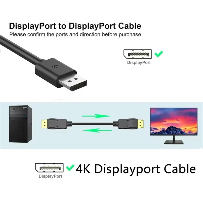 High-Quality DisplayPort Video & Audio Male-to-Male Cable for PC, Laptop, TV, and Monitor
