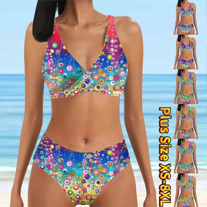 

2023 Summer Two Piece Swimwear Beach Bikini Sexy Swimwear Set Summer Women's New Design Printed Two Piece Bikini Beach Swimwear