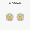 MODIAN Yellow Sparkling Cubic Zirconia Platinum Plated Stud Earrings 925 Sterling Silver Earrings For Women Wedding Jewelry
