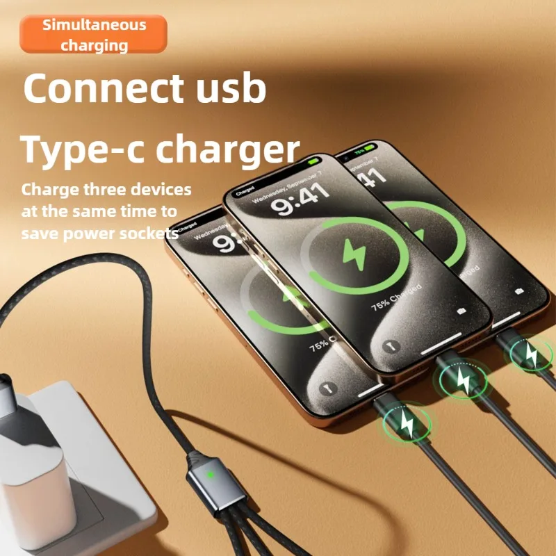 3-Port USB Hub Splitter Cable with USB-A and Type-C Adapter for Charging & Data Transfer