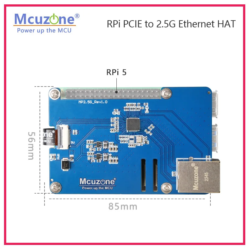 MP2.5G Raspberry Pi 5 PCIE to 2.5G Ethernet HAT,RTL8125,RPi OS driver-free