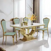 Modern Luxury Stainless Steel Dining Table Set – Marble Top with 6 Stylish Chairs for Elegant Homes - Image 3
