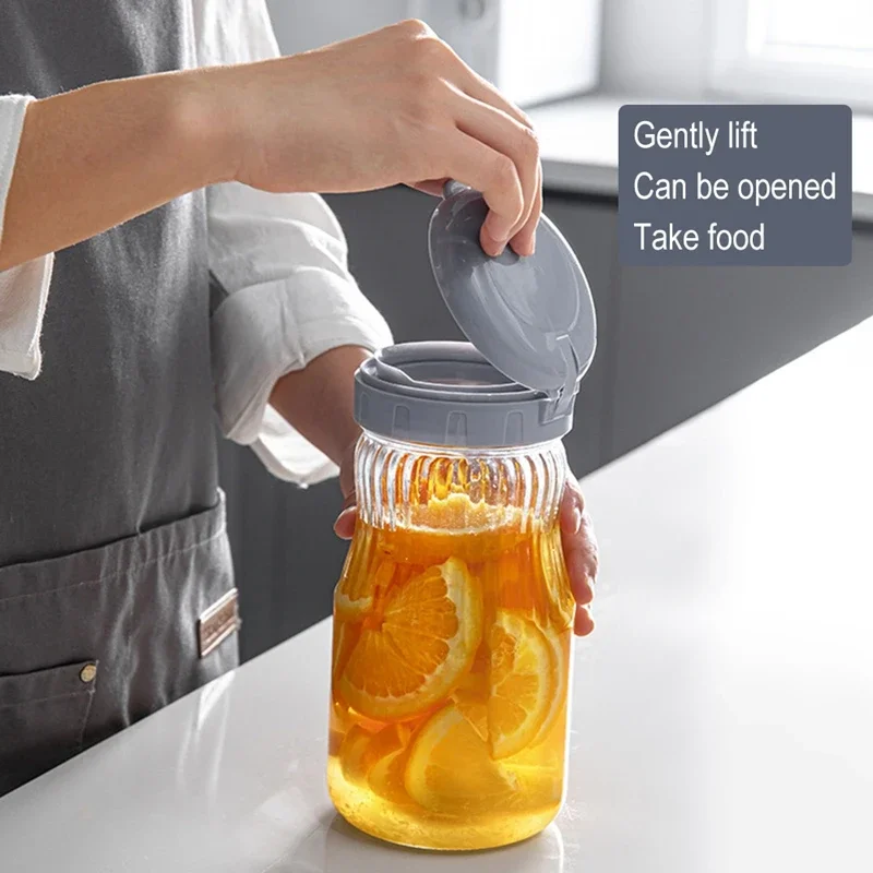 Wide Mouth Sealed Jar 500/980ml Food-grade Glass Jar with Sealed Lid Large Pickle Jar Food Storage Bottle for Flour Sugar Cereal 4