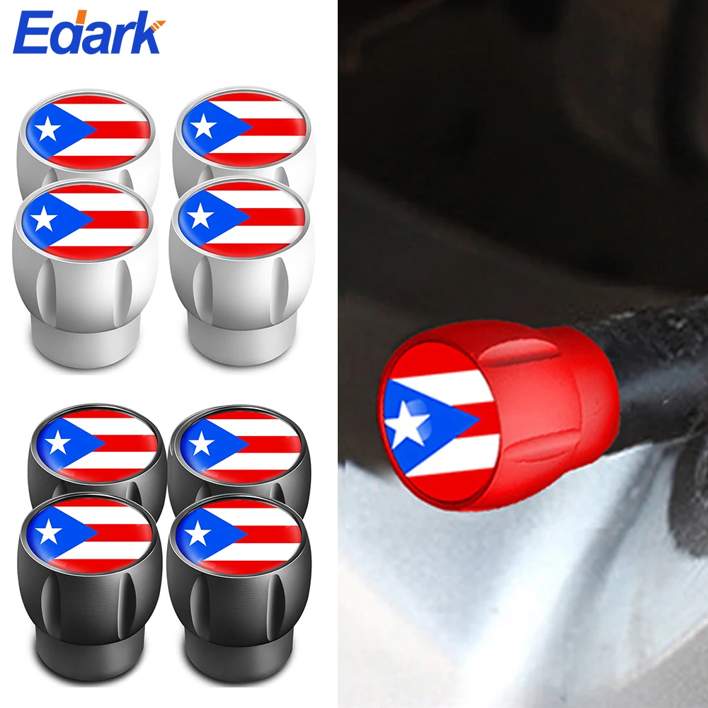 

4Pcs/Set Fashion Puerto Rico Flag Logo Tire Valve Stem Cap Cover - Corrosion Resistant Leak for Car Truck Motorcycle SUV & Bike