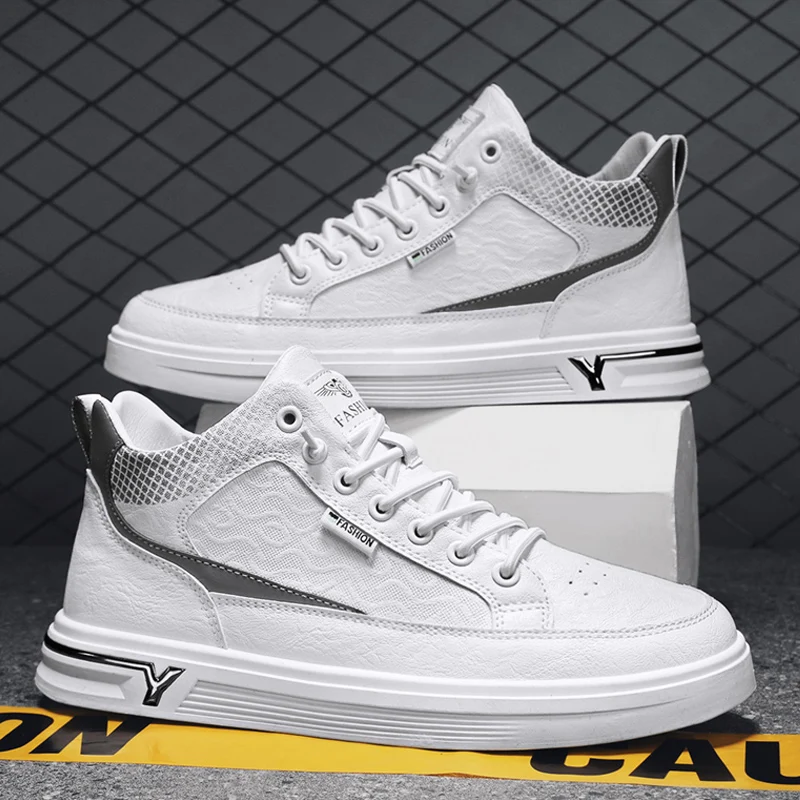 

Мужская обувь, кожаная повседневная обувь, высокие кроссовки, белые кроссовки, спортивная модная мужская обувь, легкая модная универсальная Противоударная обувь