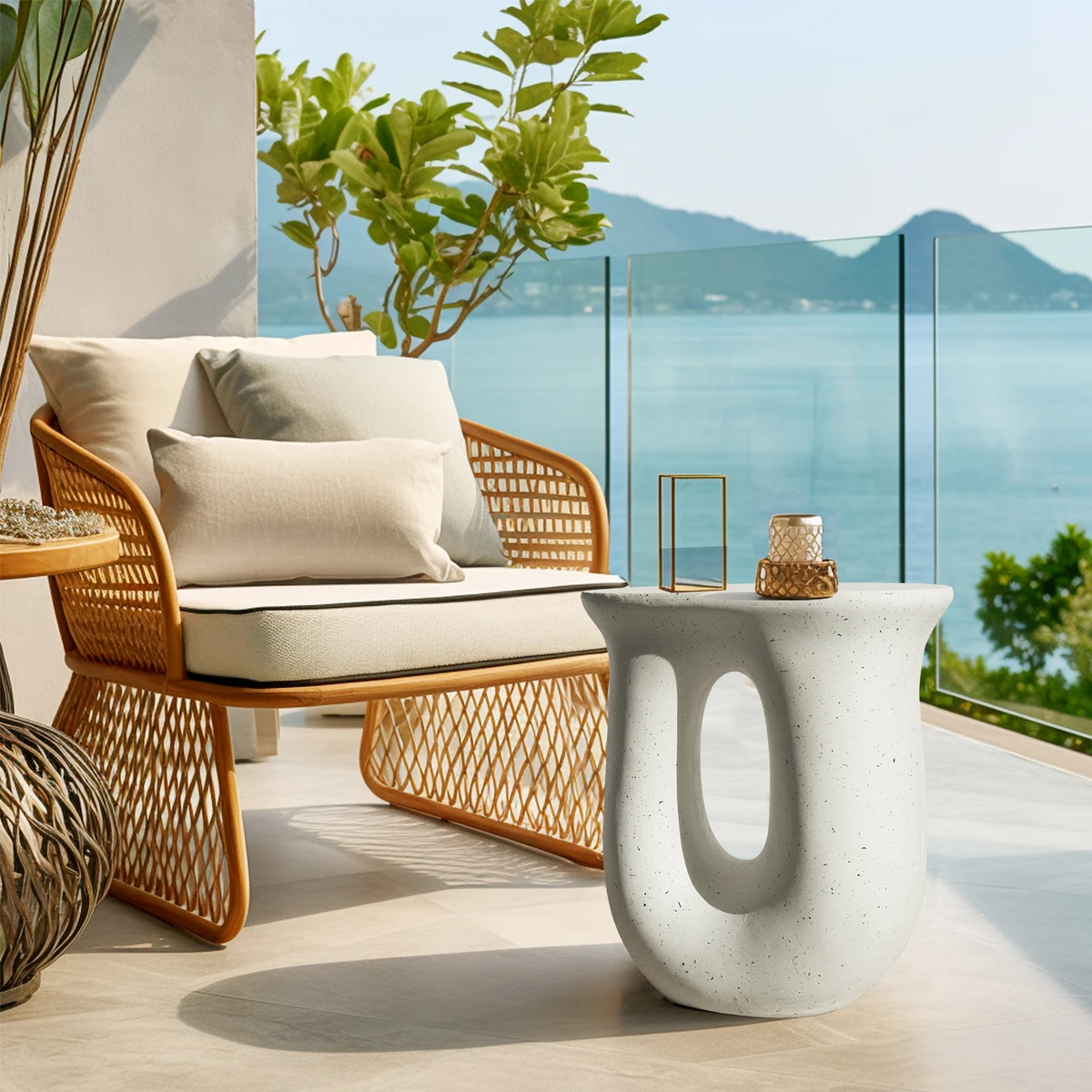 17.7" Pedestal Table Stand Cabin Decor, Handcast Polyresin, Full Color Finish End Table, Side Table, Plant Stand — view 2