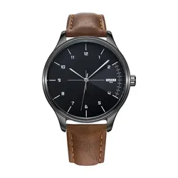 Top Brand Men's Ultra - Thin Minimalist Quartz Watch with Leather Strap - Casual and Waterproof Design (Brown Black Dial)