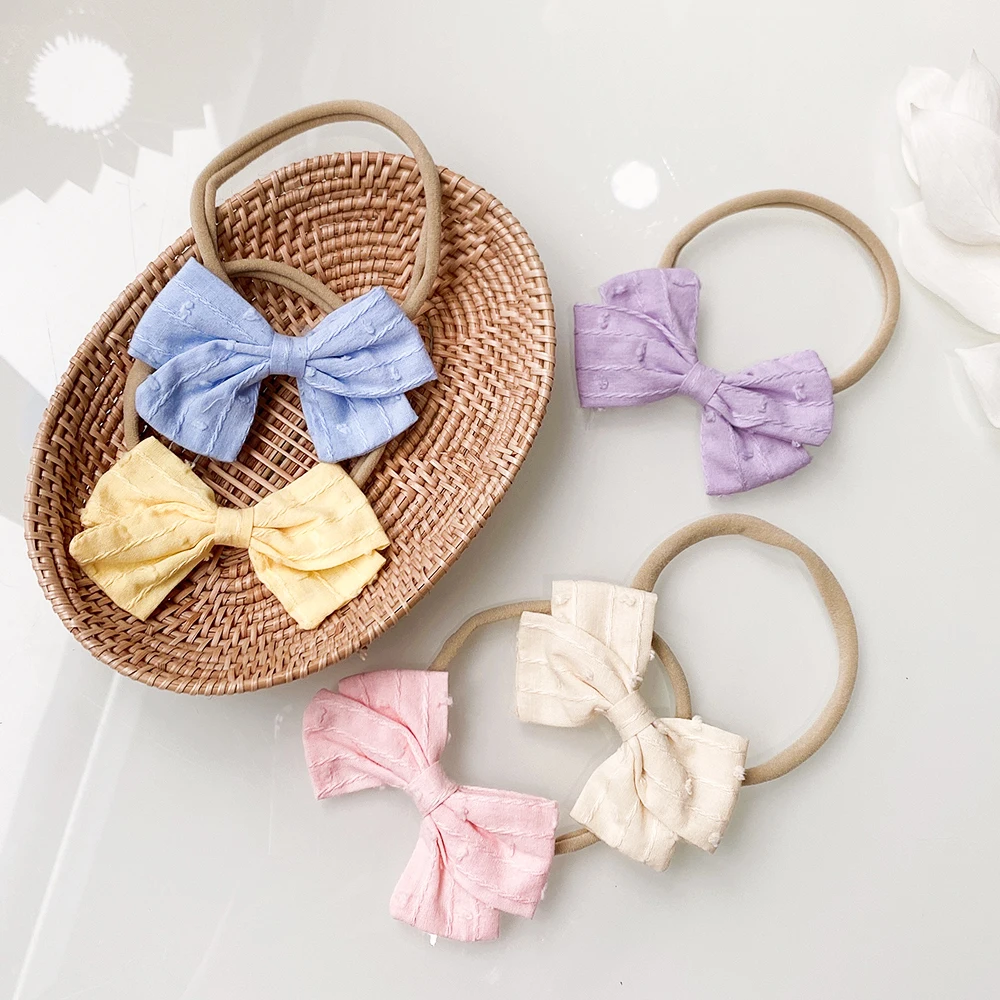 5Pcs/Set Cotton Linen Bows Headband for Girls Newborn Nylon Elastic Hair Bands Toddler Hairbands Headwear Baby Hair Accessories