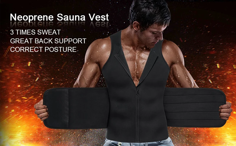 FEimaX Gilet de Sudation Homme Sauna Néoprène Compression Thermique Débardeur Minceur Fitness avec Fermeture Éclair T-shirt Sport Body Shaper