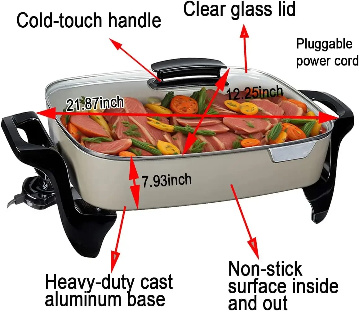 Skillet Nonstick with Lids - 16" inch Extra Large Frying Pan,Ceramic, Adjustable temperature, Cool Touch Handles, Nozaya 6