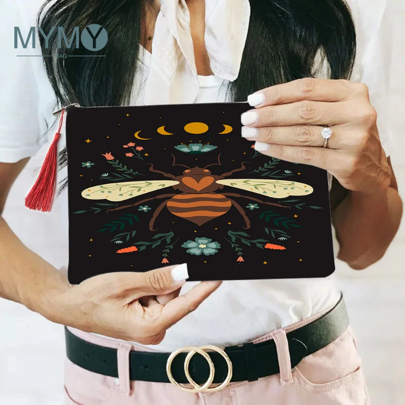 

Butterfly Printing Cosmetics Bag Sun Moon Women Lipstick Storage Coin Purse Makeup Bags with Girl's Zipper Organizer Clutch Bag