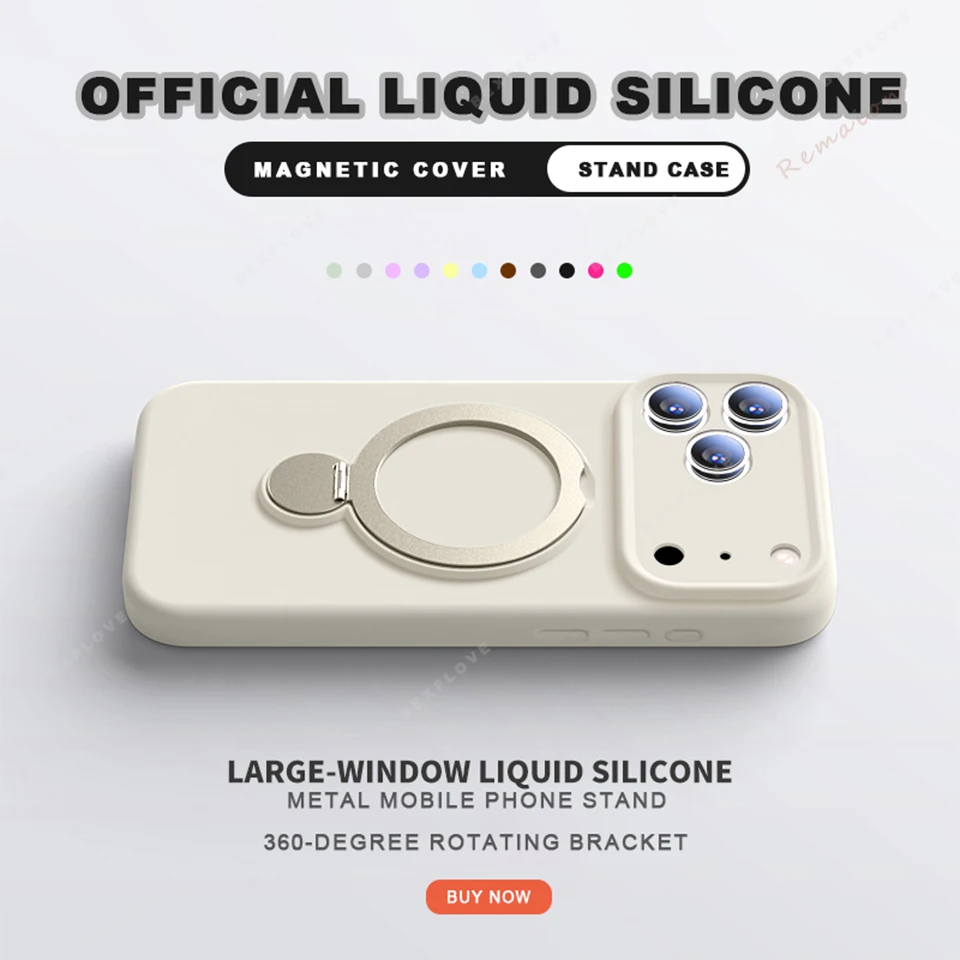 Magnetic Stand Liquid Silicone Phone Case with Magsafe Charging Holder