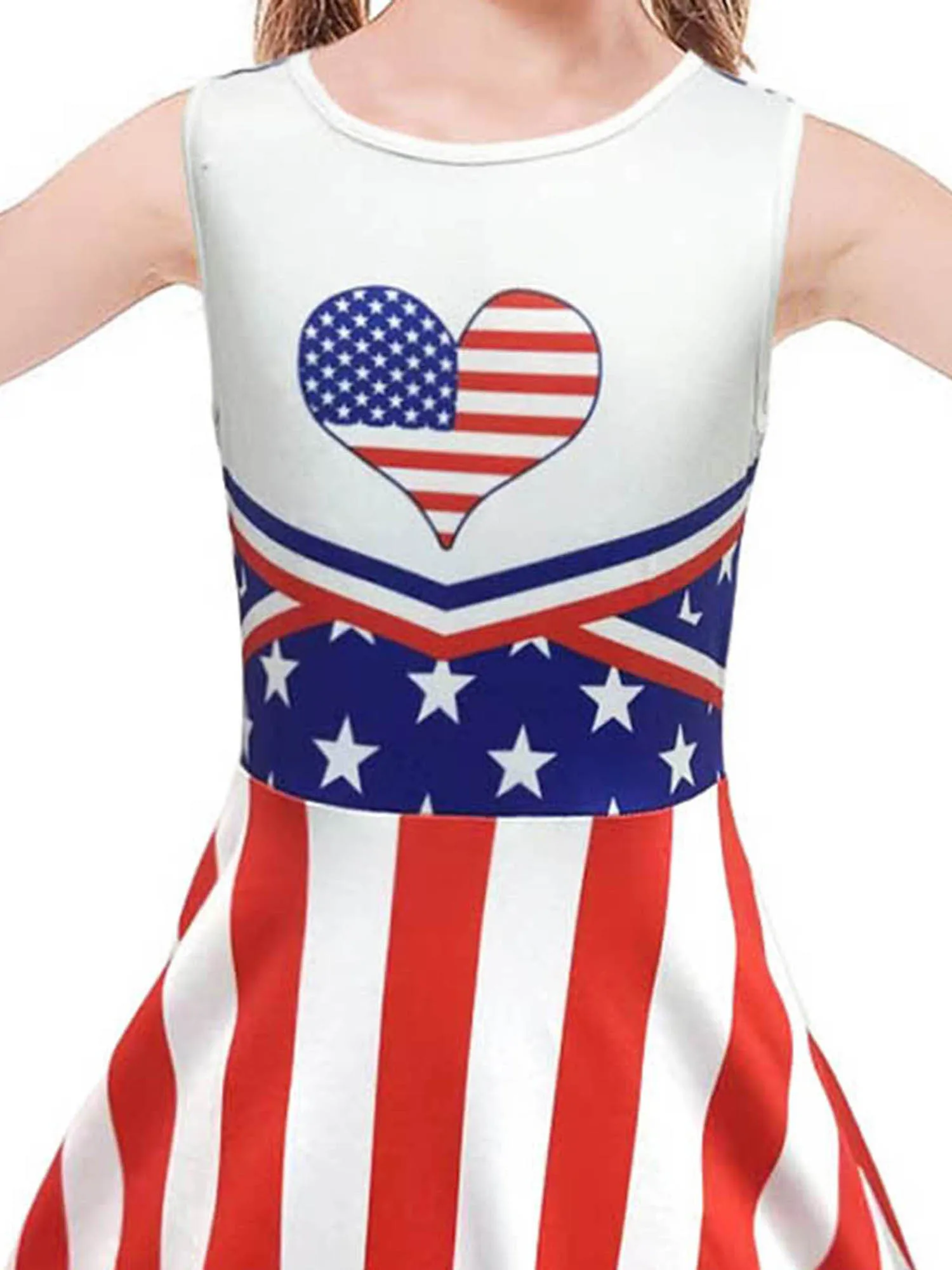 Kids Girls Cheer Leader Costume School Sports Cheerleading Uniform Print Ruffled Dress with Pom Poms Stripe Sock Cheer Outfit