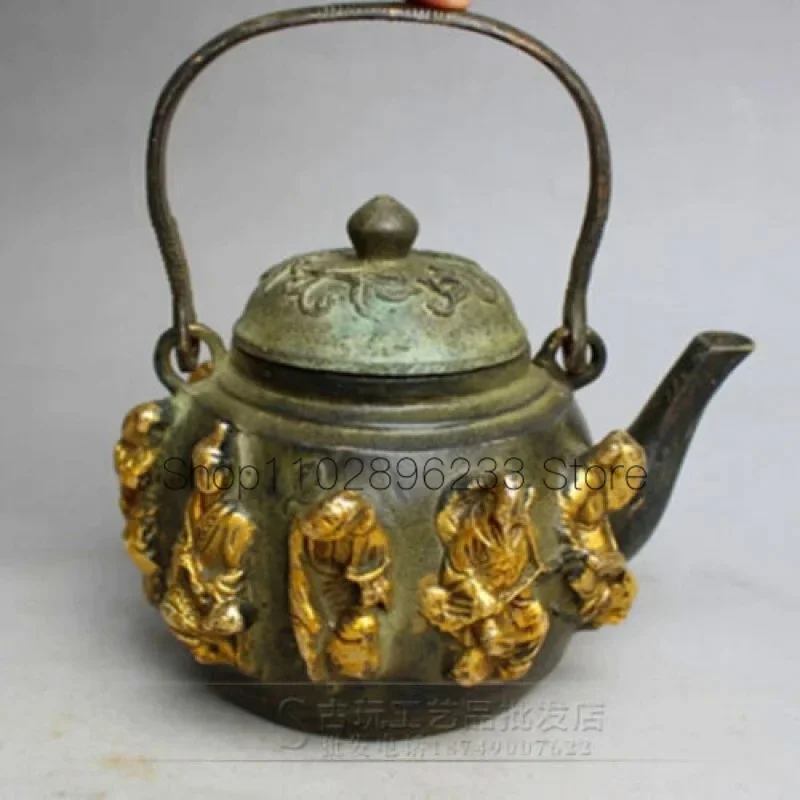 

Ancient Pure Copper Bronze Embossed Gold-Plated Eight Immortal Teapot Handle