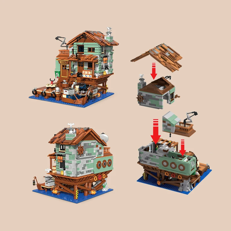 2100PCS Fisherman's Wharf Building Block Tree House Model Seaside