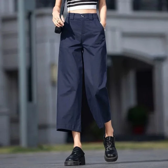 2023 New Arrival Women's Wide Leg High Waisted Cropped Trousers