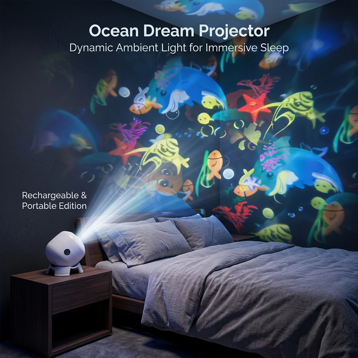 USB-Powered 360° Rotating Ocean Wave LED Projector Lamp