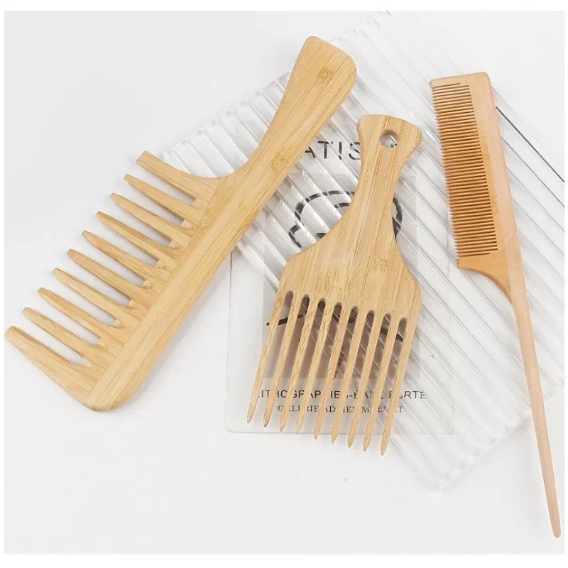 

Natural Bamboo Wooden Hair Comb Anti-Static Afro Fork Combs for Women Round Wide Tooth Wood Comb Hair Brush Barber Accessories