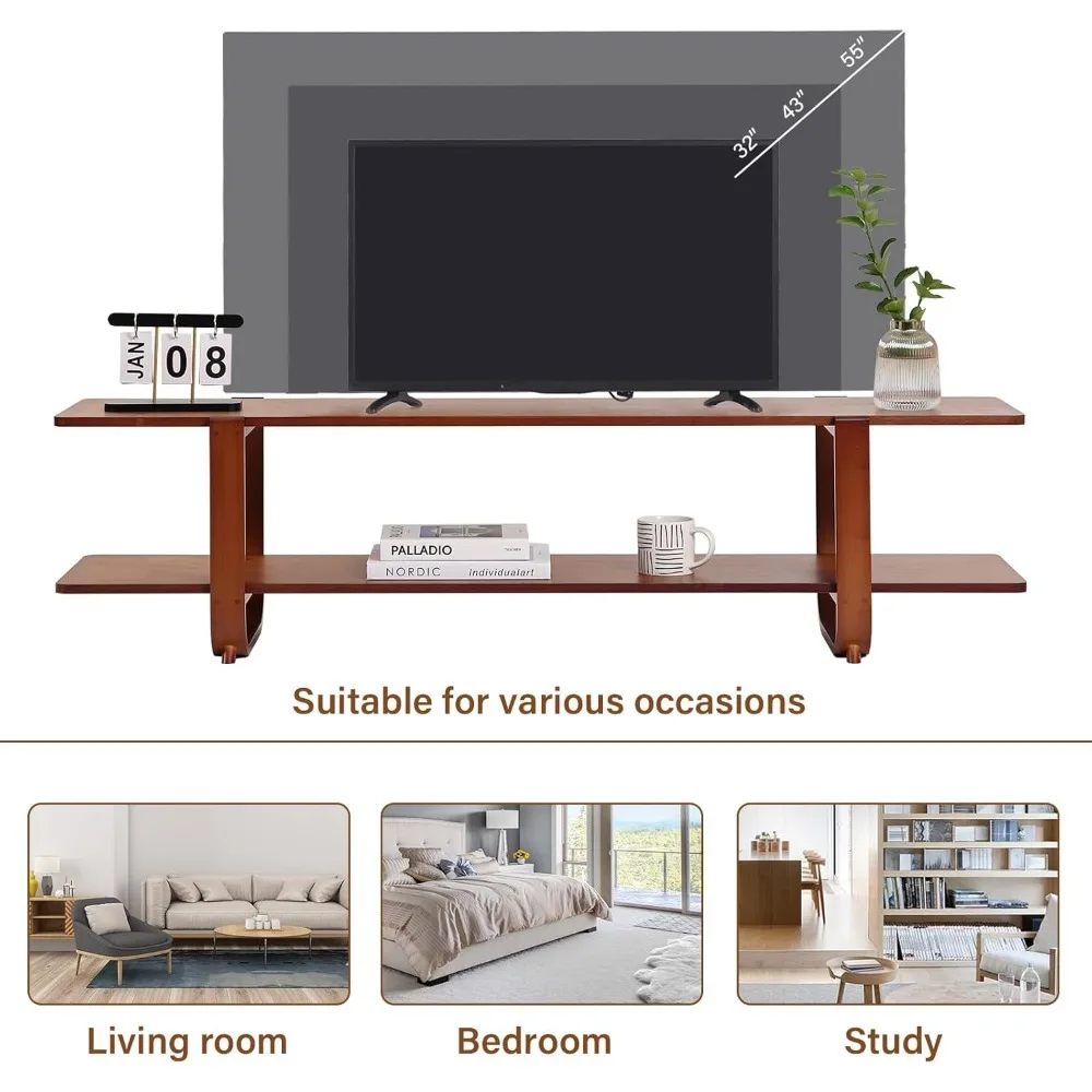 TV Stand with Storage for TVs up to 65'', Bamboo TVs Console Entertainment Center with 2 Open Shelf,TV Stand 6
